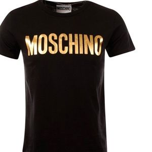 Men’s Moschino black T-shirt with gold writing